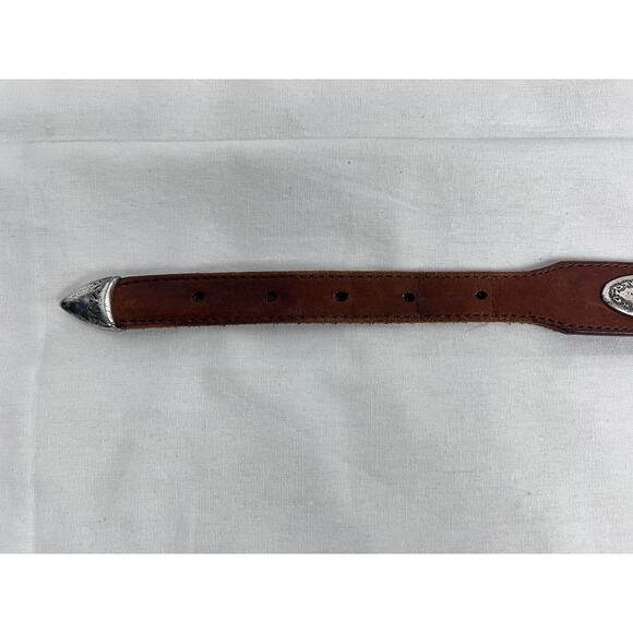 Vintage Canterbury Belt Brown Leather Silver Tone Medallion Western Rodeo Boho - Picture 4 of 8